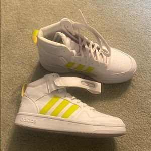 Adidas White and Yellow High-Top Sneakers with Sporty Design